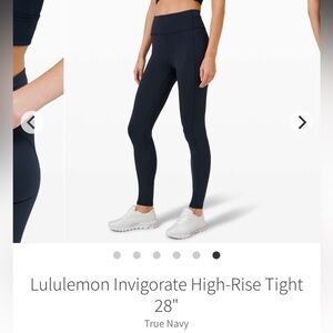 Lululemon invigorate high rise tight 28” true navy size 6 with pockets